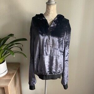 Baja East Velour Half Zip Hooded Pullover - Navy / Black